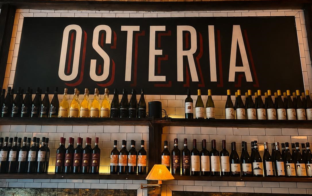 Wine bottles at Osteria 106